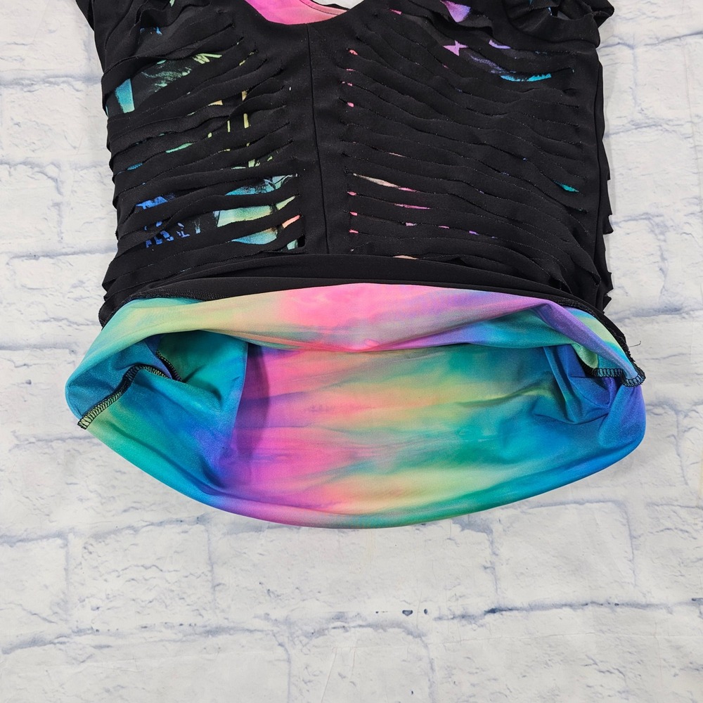 Costume Gallery Cut Out Graphic Top Womens M Black Neon Grunge Festival Lycra - Picture 7 of 9